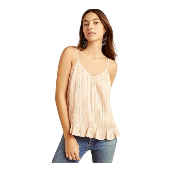 Anthropologie All Over Sequin Blush Pink Silver Amelie Beaded Cami  Size 2 NWOT - Picture 1 of 15